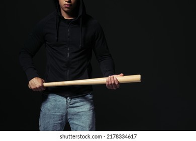 Cropped view of african american hooligan holding baseball bat isolated on black - Shutterstock ID 2178334617