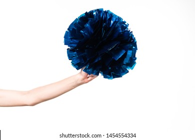 Cropped View Of Cheerleader Girl Holding Blue Pompom Isolated On White