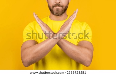 cropped view of man showing stop rejection on background. man express stop rejection