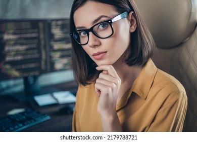 Cropped View Portrait Of Attractive Smart Clever Skilled Girl Cyber Engineer Hr Researcher At Workplace Workstation Indoors