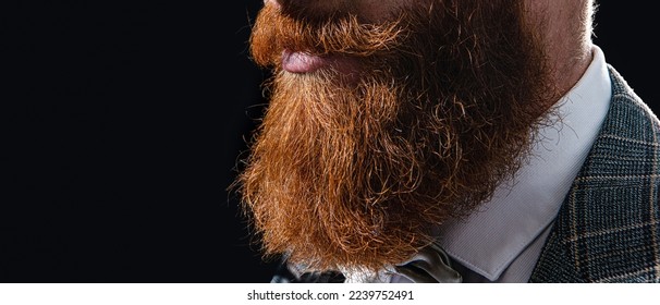 cropped view of redhead unshaven man with mustache. closeup photo of unshaven man - Shutterstock ID 2239752491