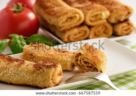 Croquettes polish style pancakes stuffed with beef. Zdjęcia stock © 