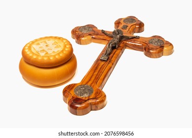 Cross And Bread For Holy Communion. Orthodoxy.