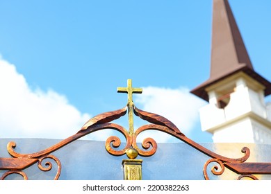 Cross And Church Spire . Copper Cross . Christianity Symbol 