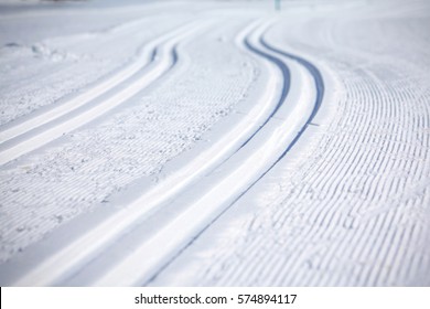 Cross Country Ski Tracks In Engadin, Switzerland