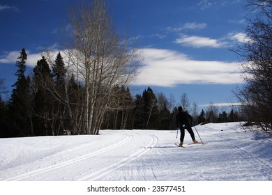 Cross Country Skiing. Free Style Skier And Track. Mont Saint-Anne, Quebec, Canada