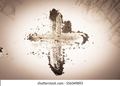 Cross Made Of Ashes, Ash Wednesday, Lent Season Vintage Abstract Background