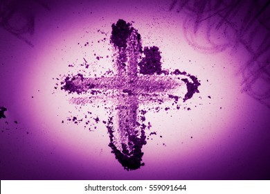 Cross Made Of Ashes, Ash Wednesday, Lent Season Purple Abstract Background