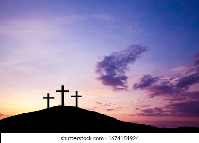 The cross on the hill, Jesus Christ of truth from the Bible. Easter Holiday, Religion. Salvation of sins, sacrifice.