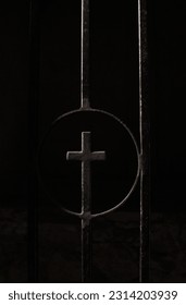 Cross on the metal lattice of a church  - Shutterstock ID 2314203939