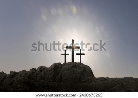 cross onA Easter cross on the dawn background the mountain at sunrise,  easter background Zdjęcia stock © 