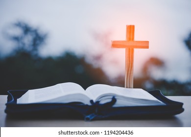 Open Bible Wood Holy Cross On Stock Photo (Edit Now) 1766833211