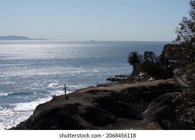 A Cross Overlooking The Pacific Ocean At Sunken City In San Pedro California Where Homes Slid Into The Ocean During A Landslide