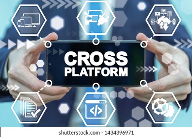 Cross Platform Web Development Technology. Man hold smartphone with cross platform text on screen. - Shutterstock ID 1434396971