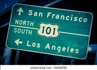 Cross Processed Highway 101 Sign In Southern California