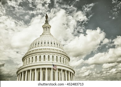 Cross Processed US Capitol Dome With Clouds