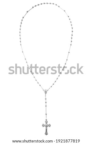 cross rosary christian pendant Silver gold pendnt fragment necklace link chain white backround isolated