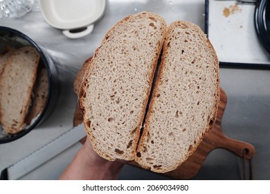 cross section of artisan rye bread