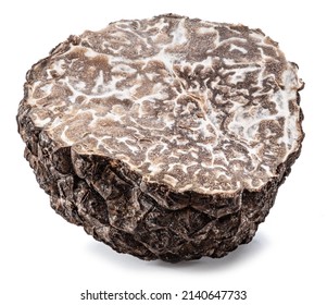 Cross section of black truffle, truffle structure, on white background.