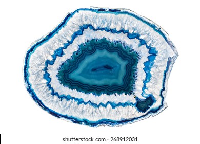 Cross section of a blue Brazilian geode commonly called Thunder Eggs or blue agate crystal