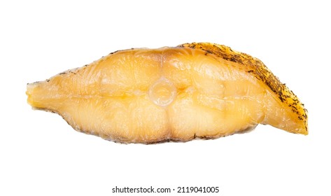 cross section of cold smoked halibut isolated on white background