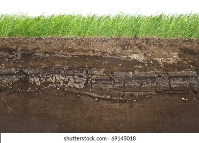 Dwarsdoorsnede van groen gras en ondergrondse bodemlagen eronder