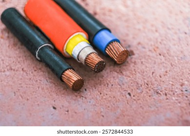 Cross section of high-voltage cable. High quality photo