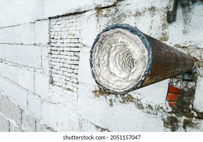 Cross Section Of A Metal Pipe With Lime Deposits Close Up