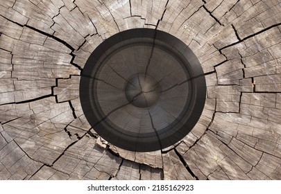 Cross Section Of Oak Grove Tree Trunk Showing Growth Rings Isolated With Loud Speakers