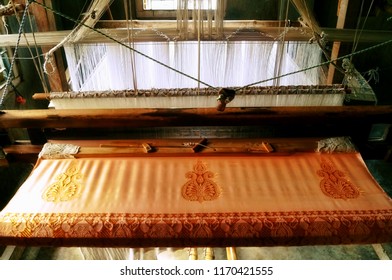 Cross Section Of A Silk Weaving Machine (textile Industry) With The Threads Attached Taken In The Silk Weaving Town Of Sualkuchi, Assam,India