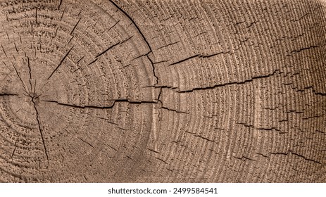 Cross section of tree trunk background. Old wood texture of tree rings. Cut slice of wooden stump. Textured surface with rings and cracks. Background made of hardwood from the forest. - Powered by Shutterstock