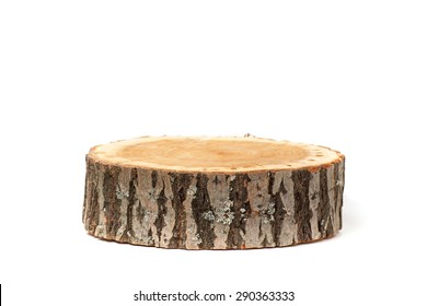 Cross section of tree trunk, isolated on white background