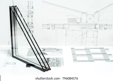 A cross section window Design pvc profiles for window  triple glazing cross selection  technical drawing background