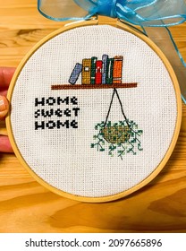 Cross Stitch Hoop With Home Sweet Home Written On It