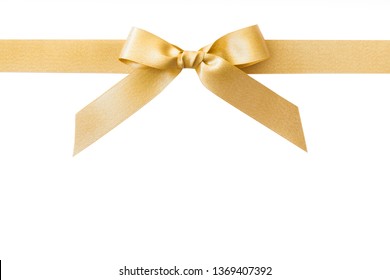 Cross Thin Gold Ribbon With Bow, Isolated On White
