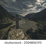 Cross view with dramatic sky