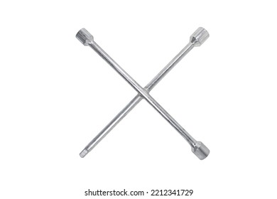 Cross Wheel Nut Wrench 17, 19, 21 Millimeters Isolated On A White Background Close-up