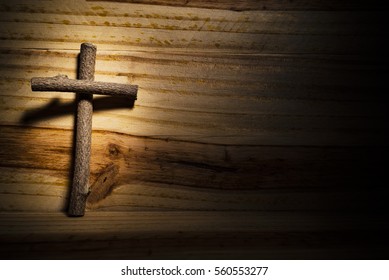 Cross Wood, Black Background, Light