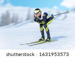 Cross-country skiier in downhill position