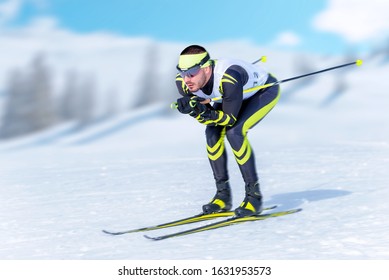 Cross-country skiier in downhill position