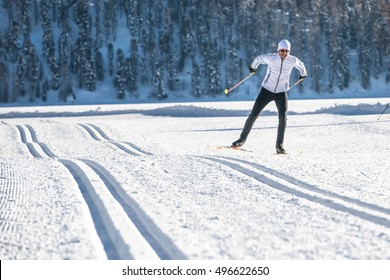 Cross-country skiing skating technique  practiced by man