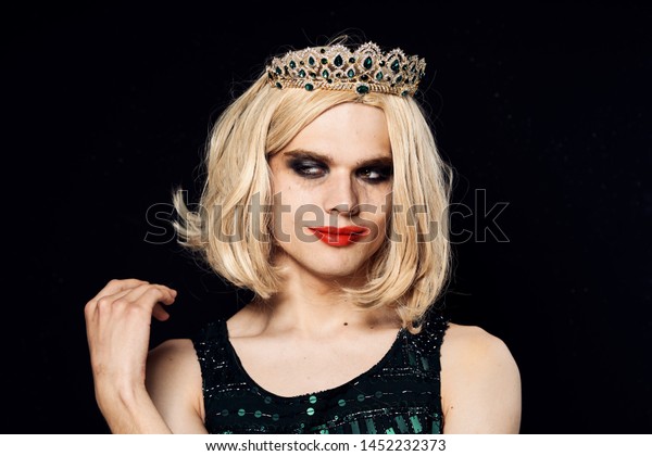 Crossdresser Crown Makeup On Black Background Stock Image