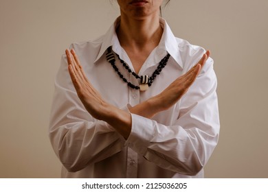 Crossed Hands. Break The Bias Symbol Of Woman's International Day. Woman Arms Crossed To Show Solidarity, Commitment To Calling Out Bias, Breaking Stereotypes, Inequality, Rejecting Discrimination