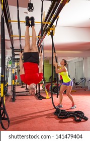 Crossfit Fitness Dip Ring Man Workout Upside Down At Gym Dipping Ans Woman With Rope