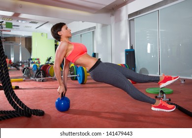 Crossfit Fitness Woman Push Ups With Kettlebell Rear Pushup Exercise