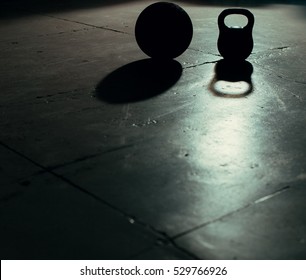 Crossfit Kettlebell Weight And Ball Backlight And Shadow