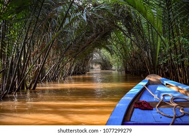 Crossing A Canal At My Tho (Mekong River Delta), Vietnam, In A Row Boat