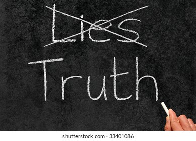 Crossing out Lies and writing Truth on a blackboard.