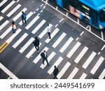 Crossing Sign Top view with People walking City street Business Tokyo Japan