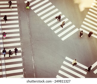 Crossing Sign Top View With People Walking Business Area